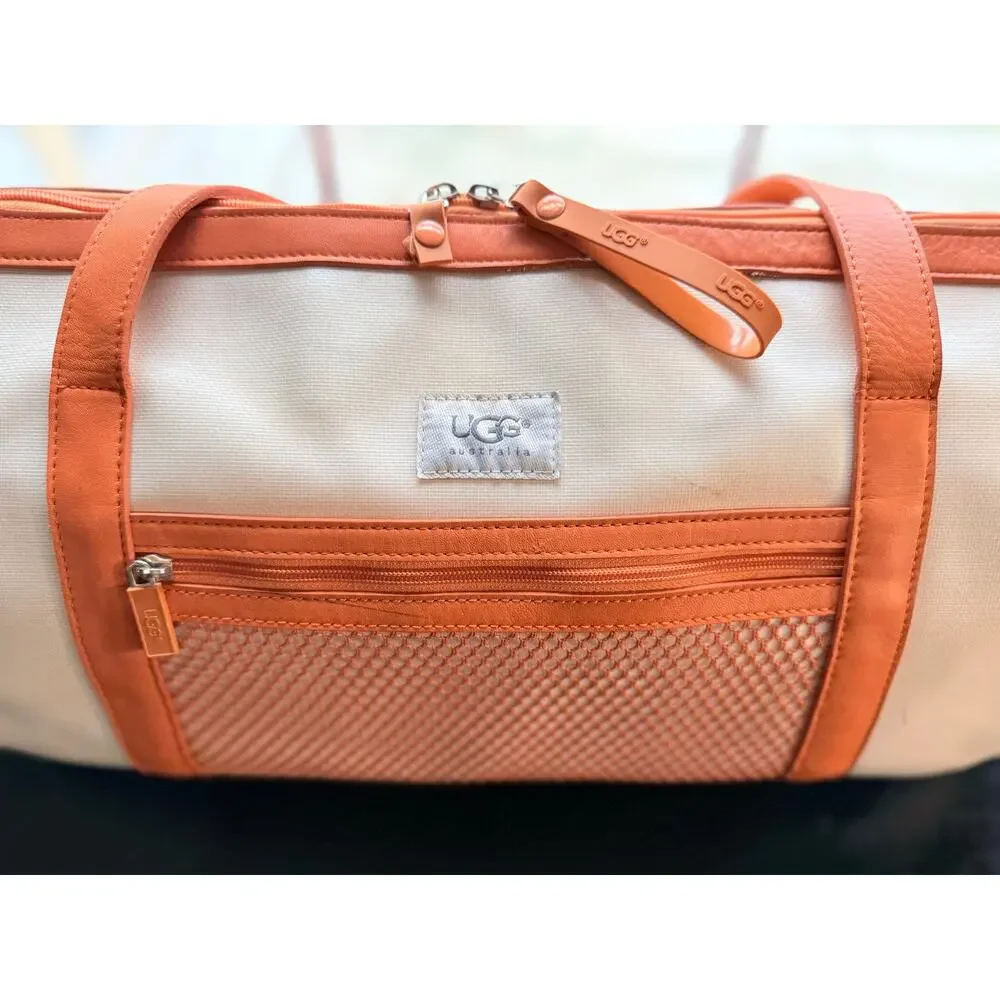 UGG Australia Orange Cream Coated Canvas Faux Leather Barrel Duffel Y2K Bag
